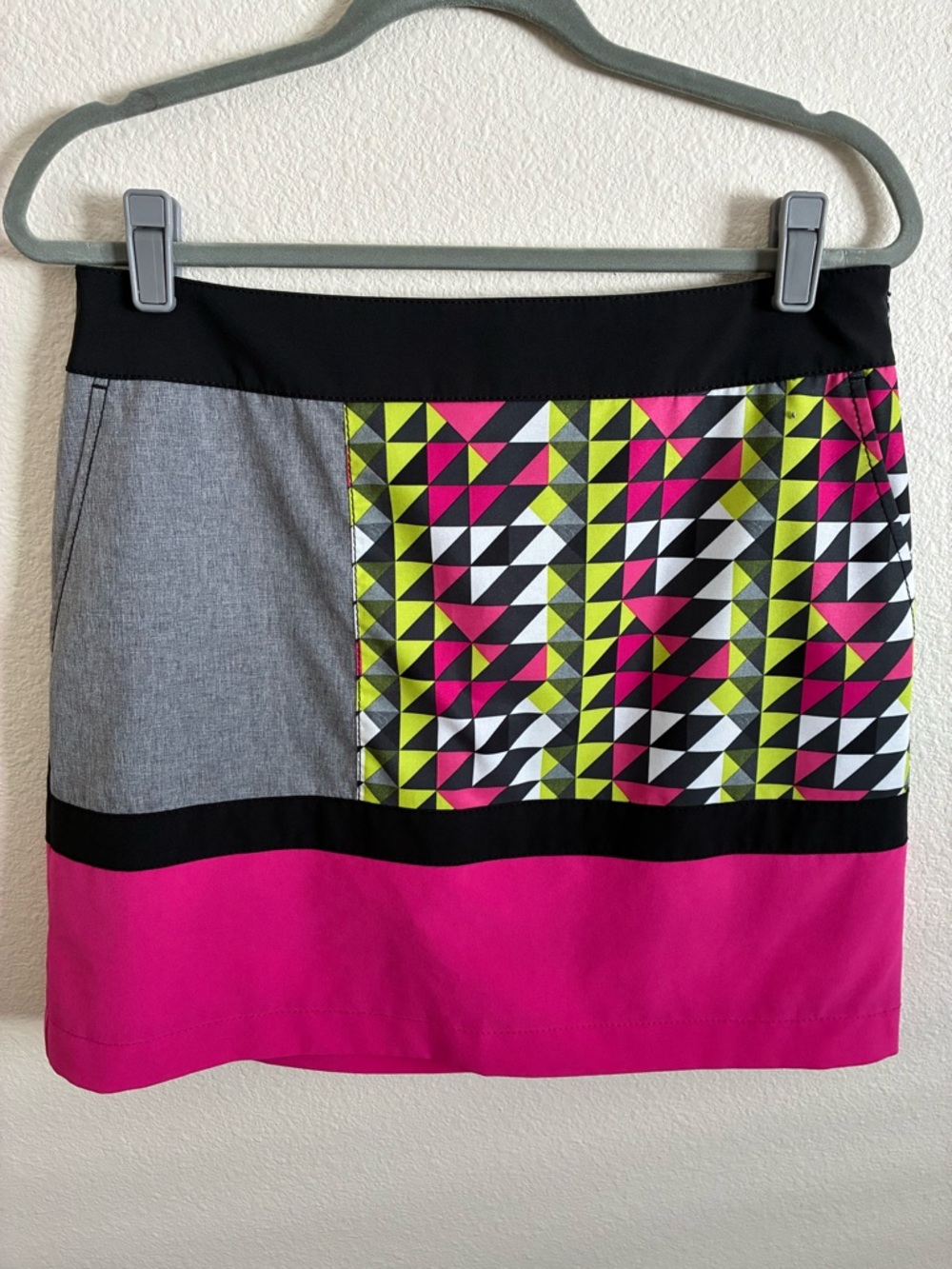 Colorblock Geometric Print Golf Skirt - Pink & Gray